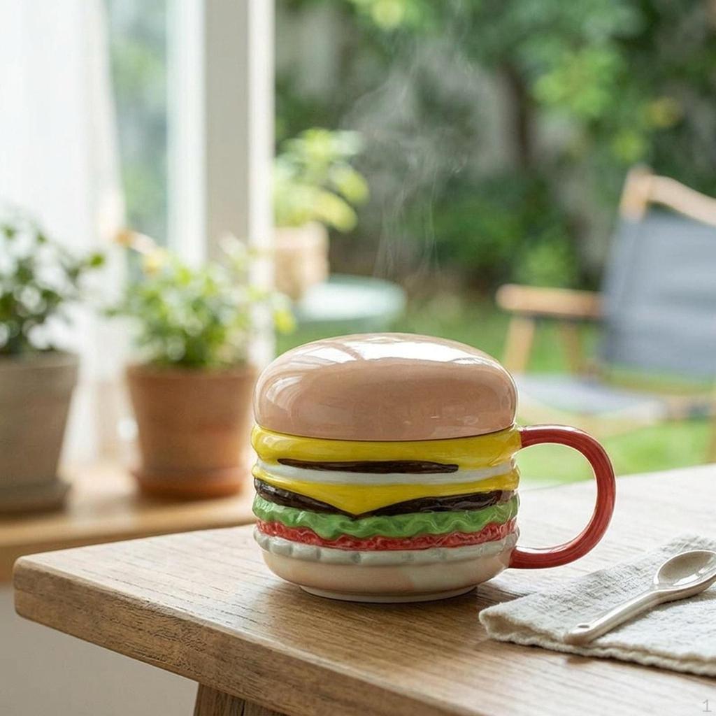 Ceramic Coffee Mug Hamburger Shaped Water Collection with Handle Novelty for Cup Drinking