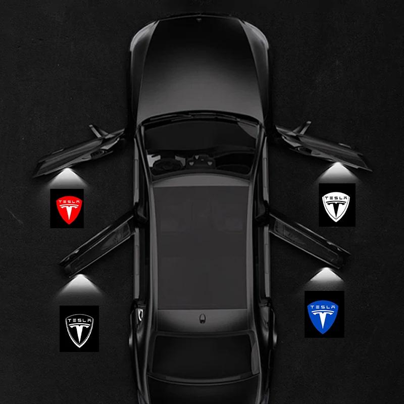 Car Sticker 2025 New Tesla 2pcs For Tesla Model Y 3 S X Door LED Logo Projector Puddle Light Super Bright Welcome Light Laser Sh