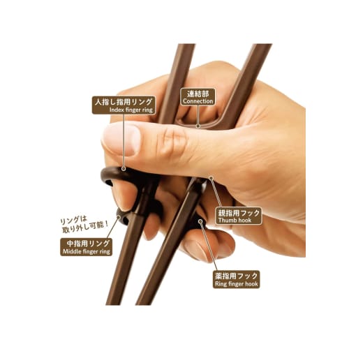 Asahi Koyo EDISON Edison Spisepinner III, Høyrehendt, Mørkebrun, 20cm, Voksen, Designet for Riktig Hold, Bare Sett Fingeren i Ringen,