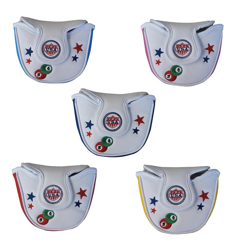 BLUE TEE GOLF California Mallet Putter Cover, SMAILE & PINBALL (Navy/White)