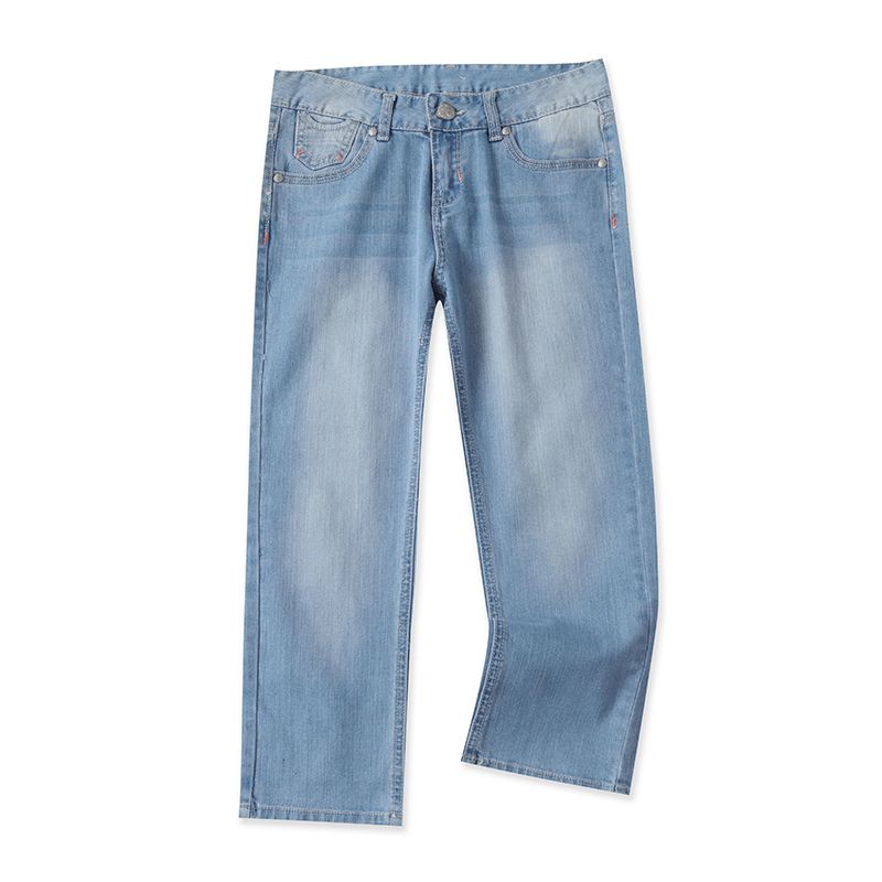 

Cropped Cotton High Waist Distressed Fashion Thin Denim Blue S