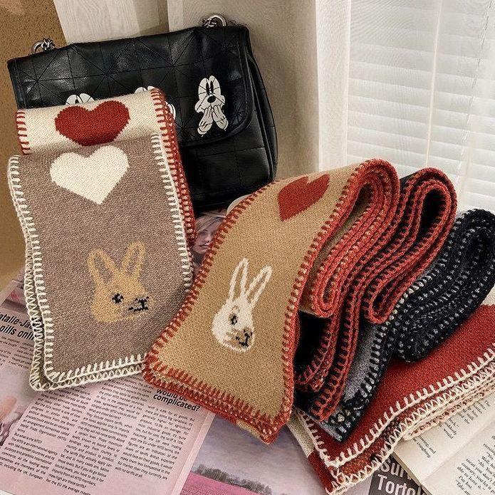 New Autumn and Winter Short Neck Scarf for Women Knitted Neck Protector Soft Girl Korean Versatile Warm Love Kangaroo Head Student