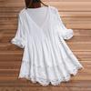 Floral Lace Hem Blouse Women Half Sleeve Hollow Out Stitching Buttons Decor