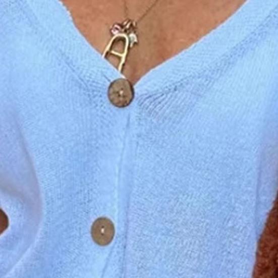 Topuri Dama Decolteu în V Mânecă Scurtă Plachetă cu Nasturi Topuri Cămașă Croială Lejeră Culoare Solidă Vară Casual Topuri Tricotate