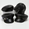 Black Color Beret Hat PU Leather Octagonal Cap Versatile Sailor Visor Hat Hip Hop Style