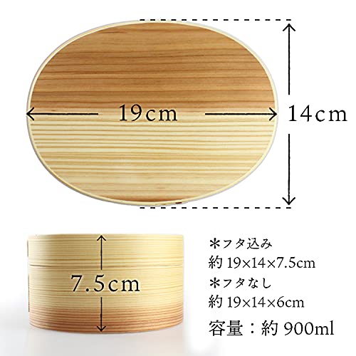Fujishiro Kogei Magewappa Oval Bento Box Cat Japanese Finish (900ml (Natural) Cat)
