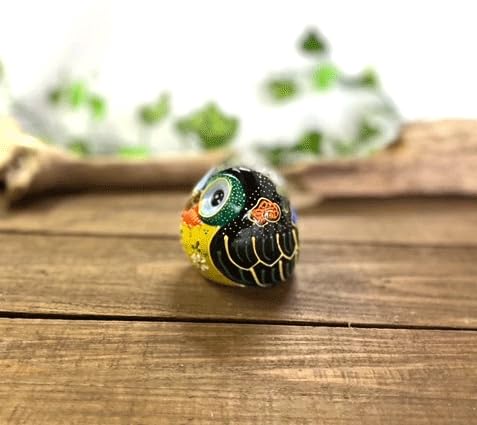 Hyakukaen Kutani Owl Figurine, Lucky, Decomori, Black, Size 2.2