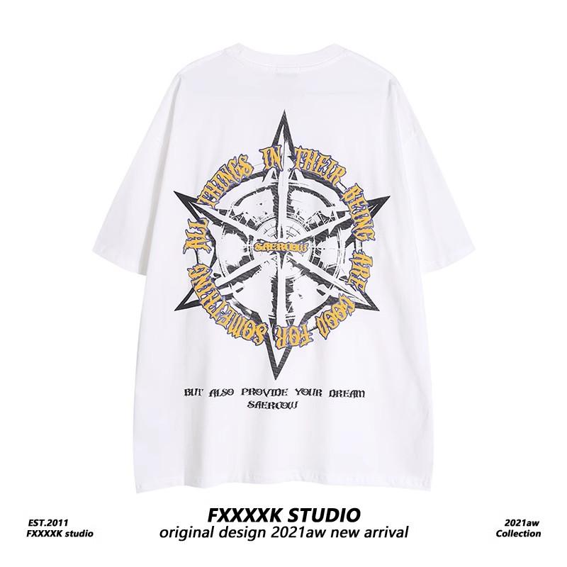 

Футболка с короткими рукавами American Retro High Street, мужская футболка высокого качества Ruan Shuai Oumei, модная брендовая пара 3XL белый