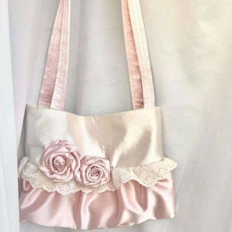 

Нишевая дизайнерская сумка из лоскутной ткани с атласной отделкой, универсальная сумка-тоут на одно плечо для поездок на работу розовый