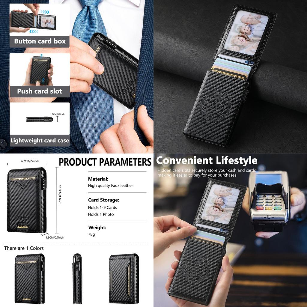 Men's High-Capacity Leather Card Holder with Automatic Pop-Up Mechanism