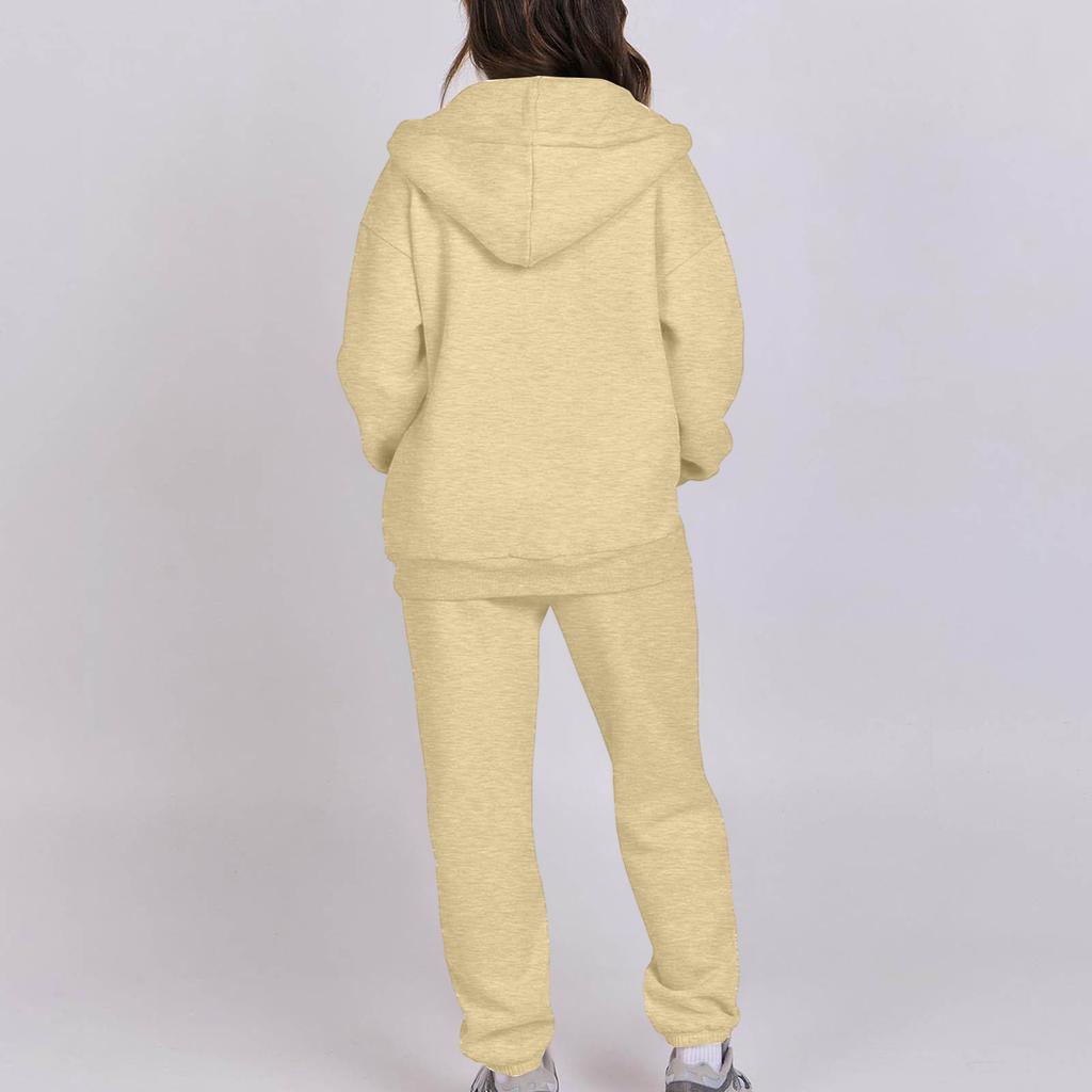 Women's 2-piece Hooded Tracksuit Set With Zip-up Casual Sweatpants And Tracksuit