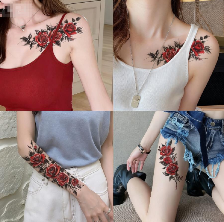 Aesthetic Romantic Fake Tattoo Stickers Half Sleeve Realistic Floral Temporary Tattoos For Women Waterproof Long Lasting Body Art 6 Sheets Jewelry