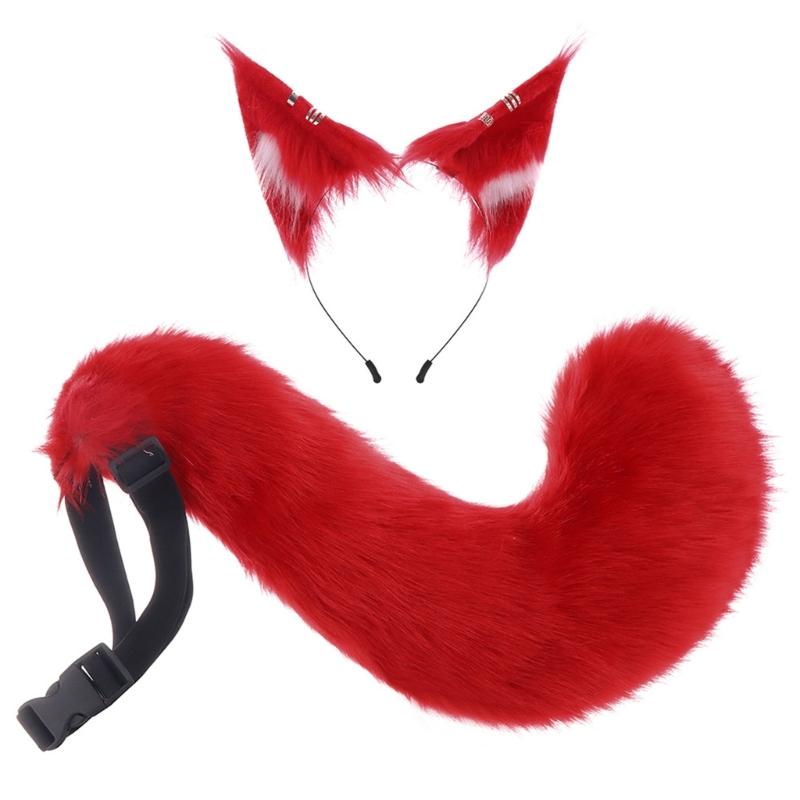 A52E Realistic Wolf Ear Hairband With Attached Tail For Themed Dressing Up Event