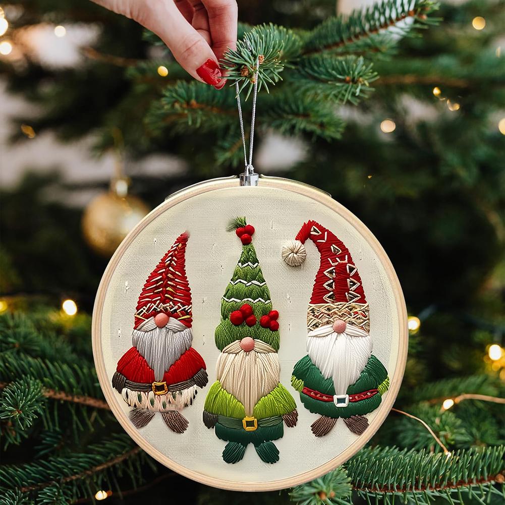 Christmas Gnomes Embroidery Kits for Beginners Gnomes Embroidery Kit with Pattern and Instruction Embroidery Hoop Xmas Cross Kit