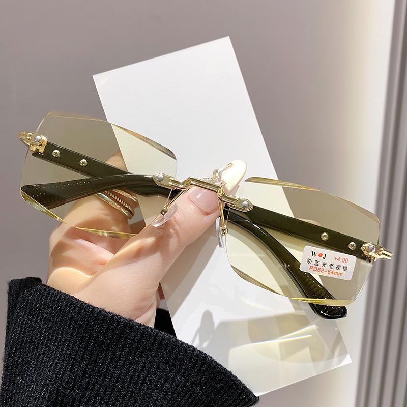 New Fashionable Frameless Square Reading Glasses with Cut Edges Anti Blue Light Night Vision Glasses Stylish Women Eyewear