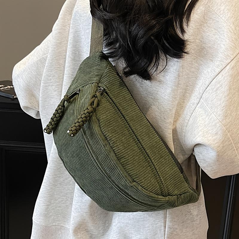 

Perfect Women s Vintage Corduroy Waist Bag, Adjustable Crossbody Bag with Multiple Zipper Pockets for Daily Use, Travel & School армія зелений колір