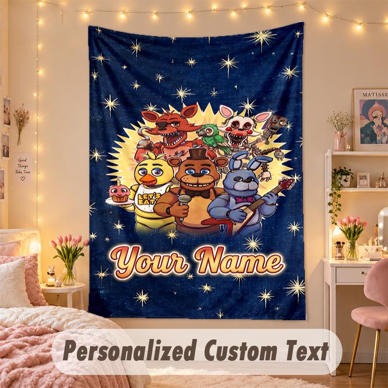 Custom Personalized Tapestry,Five Nights at Freddy’s Print Custom Name Text Wall Art Hanging for Bedroom