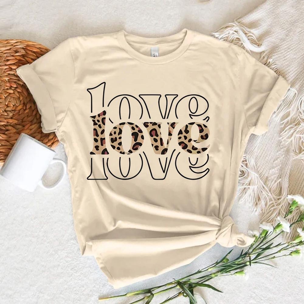 Leopard Print Love Top Women Funny Summer Girl Designer Clothes Summer Casual Short Sleeves  Tops Kawaii Women Tshirt Streetwear