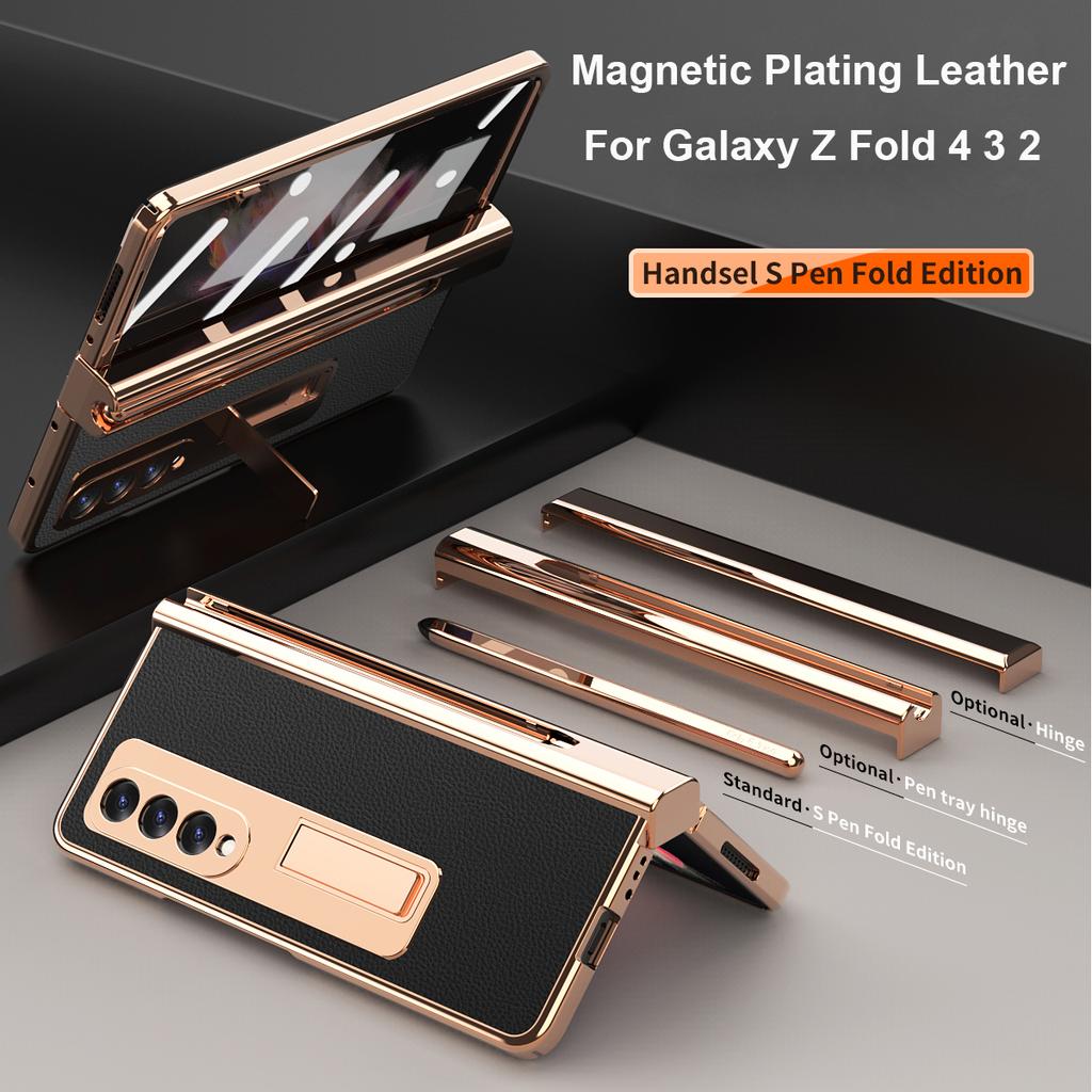 Z powłoką piórkową Magnetyczne skórzane etui do Samsung Galaxy Z Fold 6 5 4 360 Ochraniacz na cały ekran Podpórka Etui na telefon Składane 3 2
