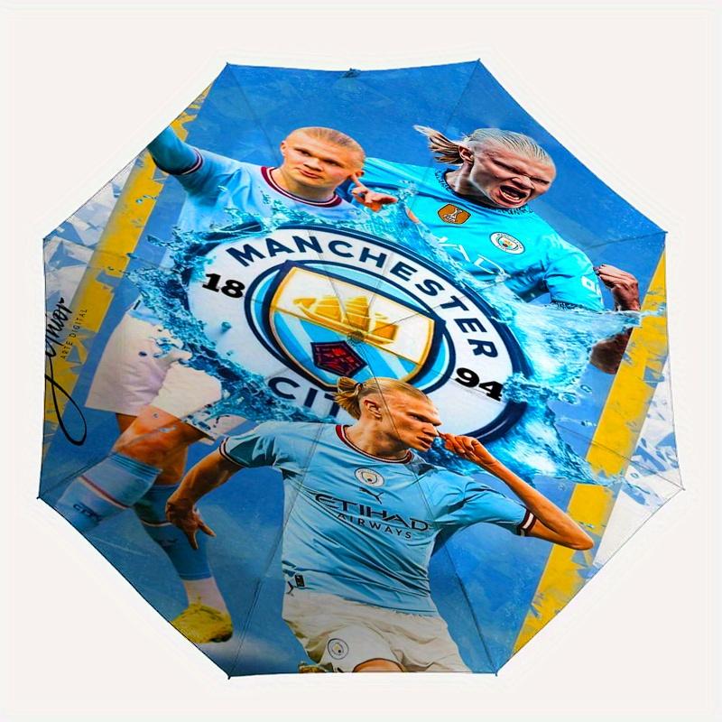 Manchester City, Soccer Automatic Opening and Closing Umbrella, Compact Travel Umbrella, Lightweight and Portable, Suitable for Beach Commut