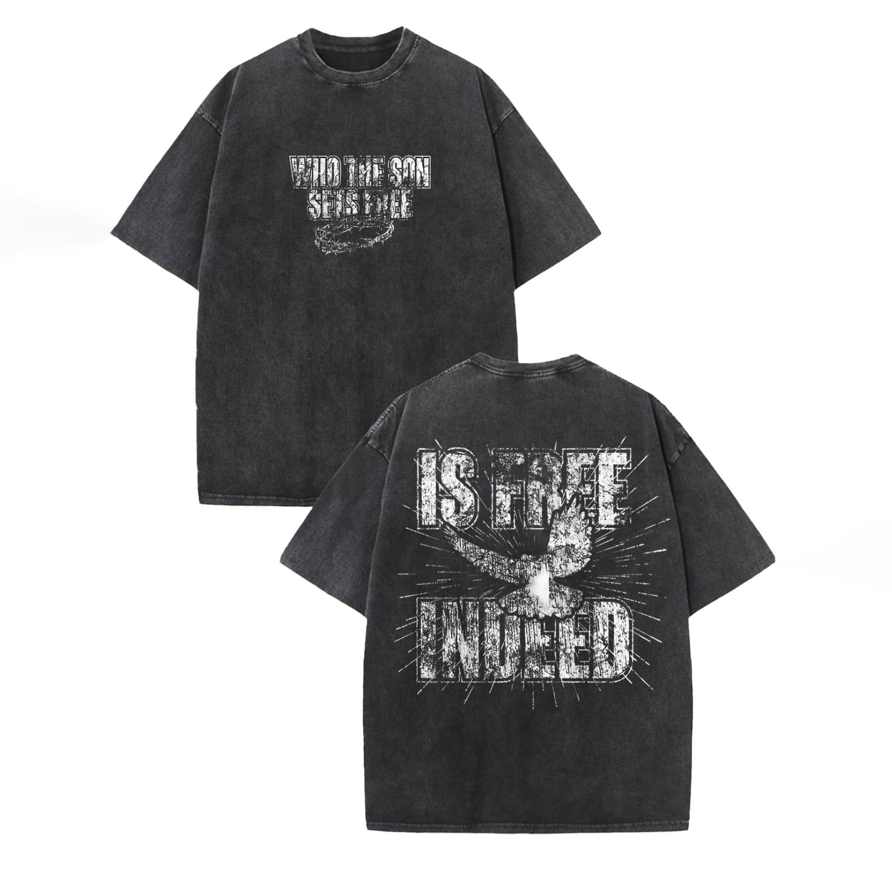 

Vintage-washed, loose-fit T-shirt with a “Freedom” theme, dove print, and inspirational slogan; made of 100% cotton for comfort and versatility L чёрный