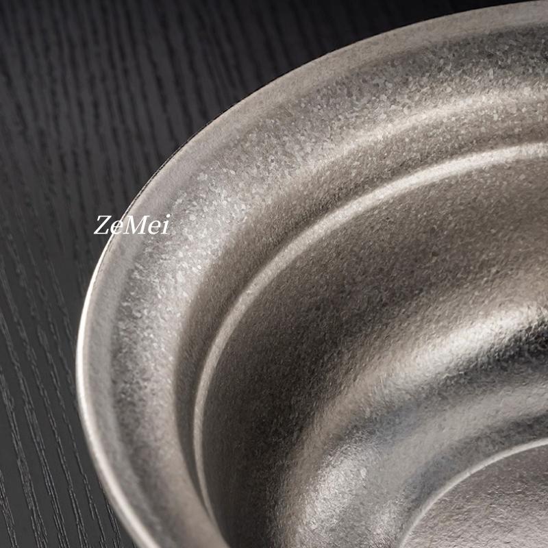 Pure Titanium Double-Layer Insulated Soup Bowl, Large Size Silver-Gray Texture Home Pasta Tableware Storage Titanium Salad Bowl