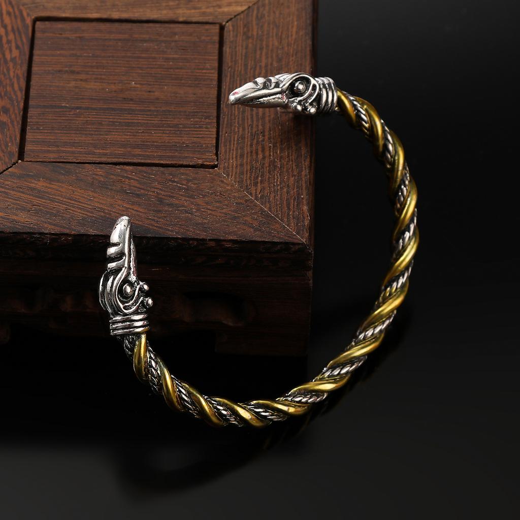 Foreign Trade Vintage Viking Raven Head Adjustable Male Open Bracelet Punk Party Punk Hip Hop