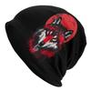 Red Wolf Mens Knit Skull Cap Black with Red Wolf Head Graphic Fashionable Winter Hat for Cold Weather Durable Comfortable