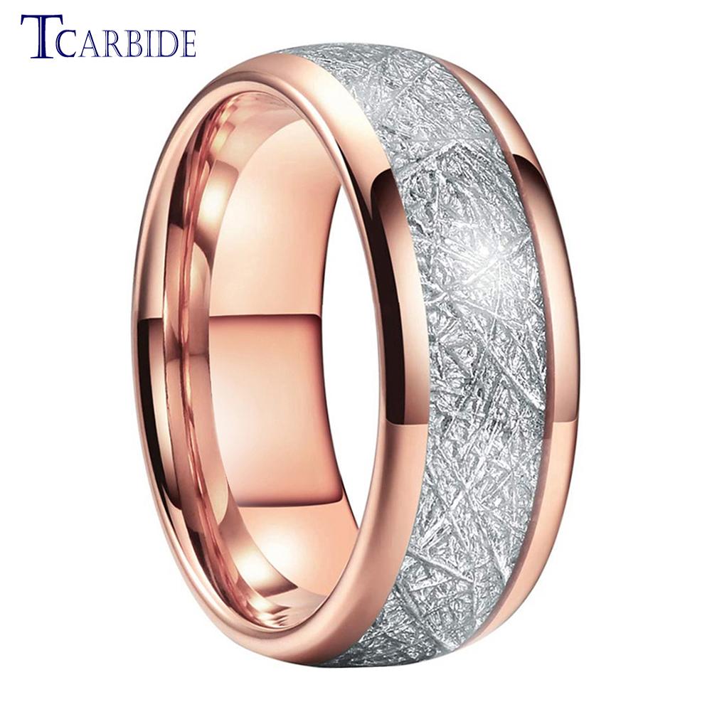 4MM 6MM 8MM Men Women Tungsten Engagement Wedding Band Bright Meteorite Inlay Valentine's Day Gift Jewelry Comfort Fit