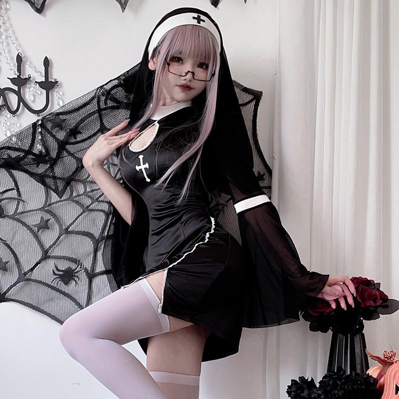 Jingyue Fang Vampire Nun Costume Polyester Black M-XL