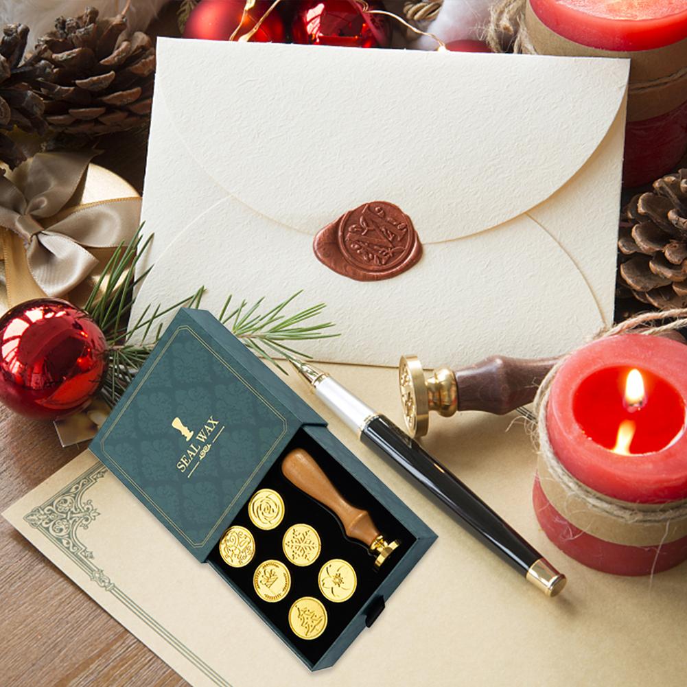 Retro Wax Seal Set Wooden Handle Exquisite Wax Seal Stamp Set Fire Paint Seal Set Envelope Invitation Sealing Wax Craft Gift Box