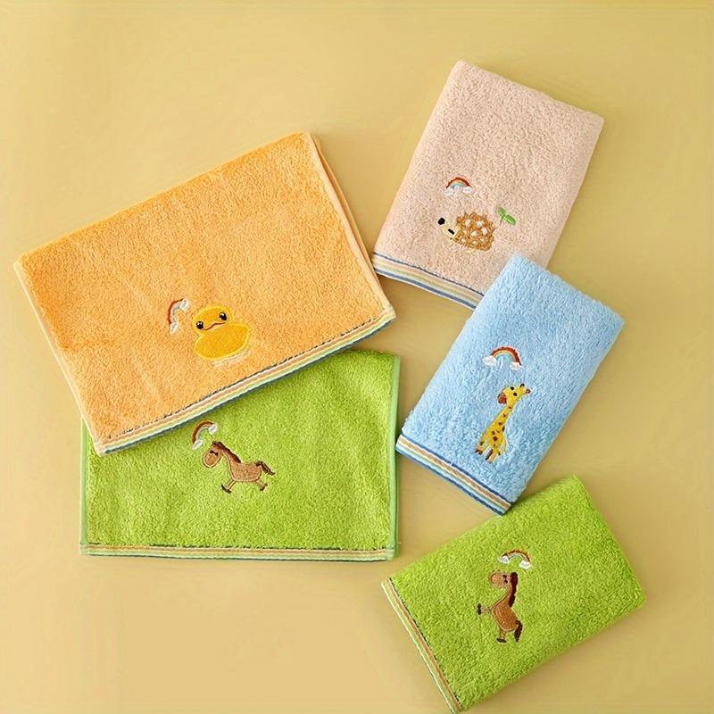 Set da 4 asciugamani in fibra di bambù, asilo, ricamo cartone animato, asciugamano per le mani, morbido, assorbente, 25 x 50 cm / 9,84 x 19,68 pollici, colore casuale