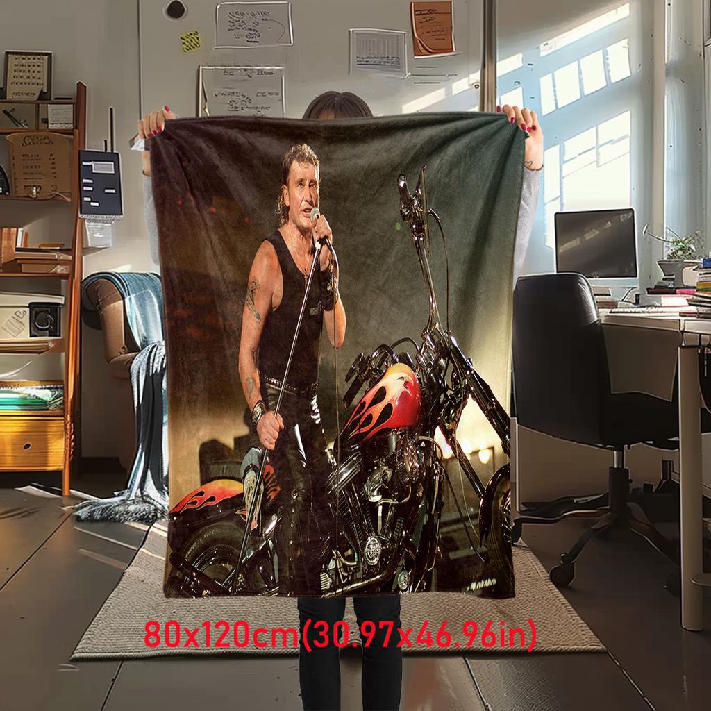 French Legendary Rock Singer and Actor Johnny Hallyday Blanket Soft Home Furnishing Nap Decoration Four Seasons Warm Sherpa Blanket U18