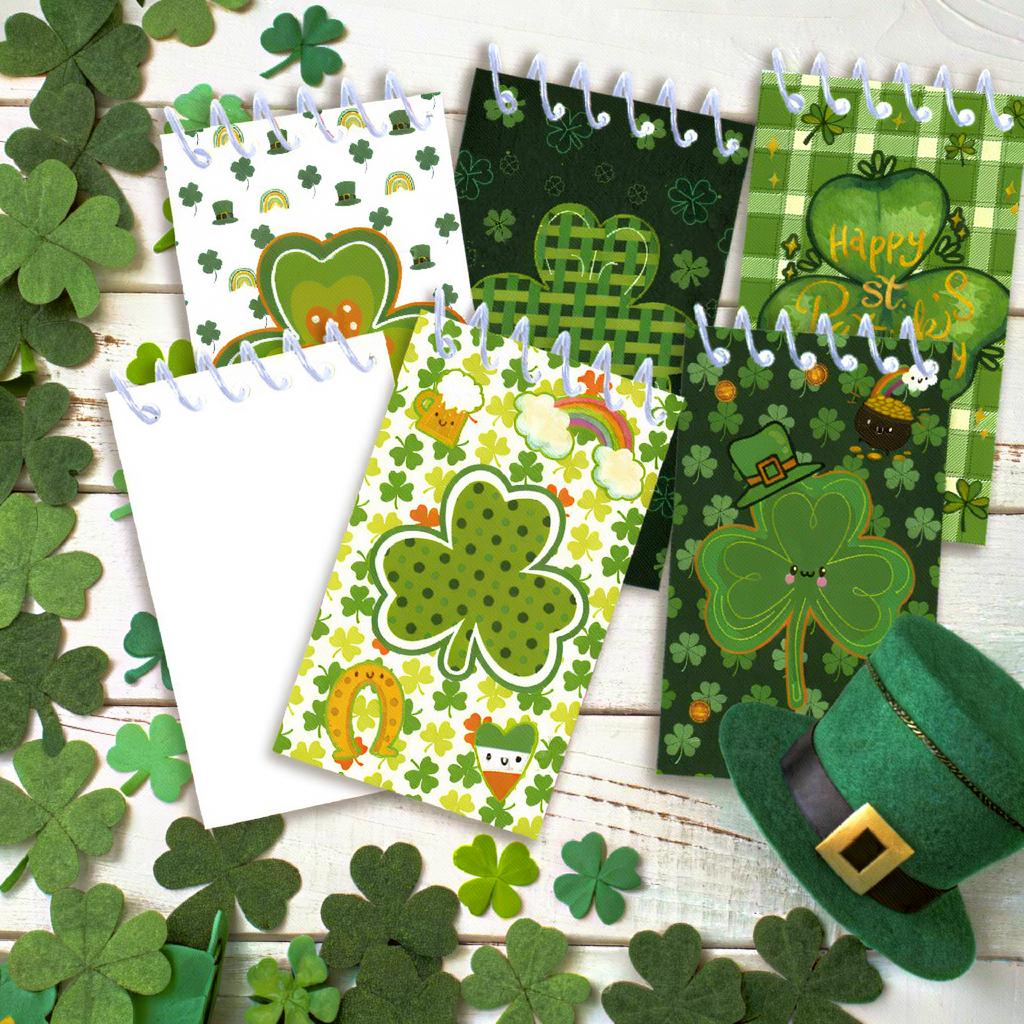 8pcs St Patricks Day Spiral Notebook Pocket Mini Notepad Shamrock Memo Pad For Office School Student Gift Use