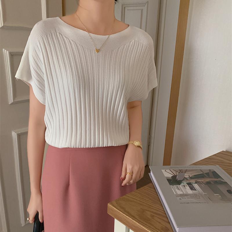 

Футболка с коротким рукавом из ледяного шелка с принтом «летучая мышь», женская летняя, новая модная женская повседневная футболка с круглым вырезом и полосками, тонкие простые однотонные футболки 25737 One Size белый