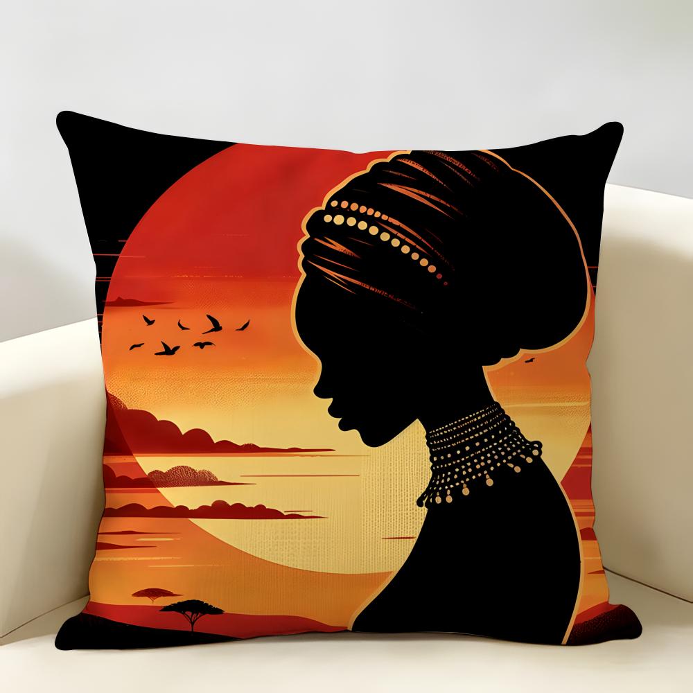 African American Woman Cushion Cover Natural Linen Organic Fabric DoubleSided Printing Room Sofa Decor Pillow Case