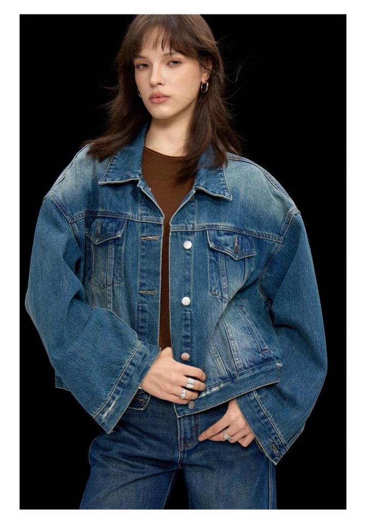 Women's 2025 Vintage High-Waisted Slimming Denim Jacket - Faded Retro Loose-Fit
