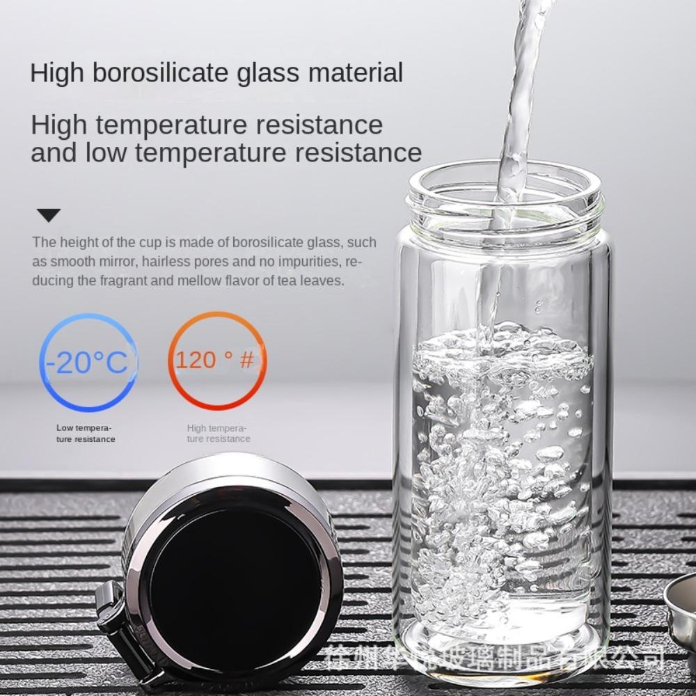 Double-Layer Glass Water Bottle with Filter Tumbler Drinkware Leak Proof Glass Tea Cup  Outdoor