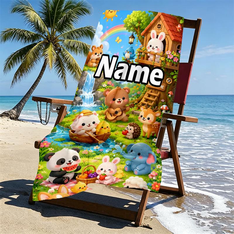 Custom Name Personalized Masha and The Bear Print Beach Towel, for Trip Camping Beach Party Home Decor, Birthday Gift for Family & Friends