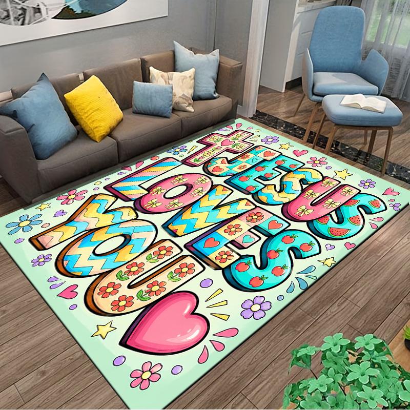 Jesus Loves You Carpet Set Flowers Pattern Carpet Set (1 Duvet Cover, 2 Pillowcases, Duvet Not Included)