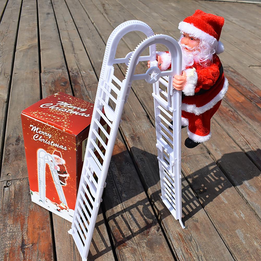 Climbing Ladder Santa Ornament With Music Battery Powered Climbing Up Down Moving Figure Christmas Decoration For Party Home Wall Tree