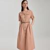 Gubang Solid Color V-Neck Short-Sleeve Dress