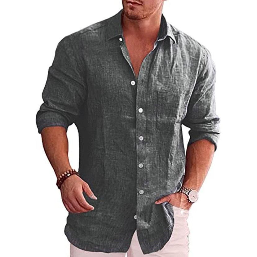 Cotton Linen Men's Long Sleeve Shirt Solid Color Casual Style Plus Size Men's Casual Linen Shirt