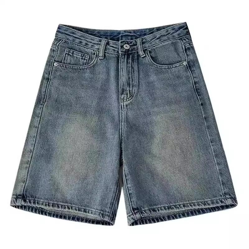 Summer 2025 Retro High-Waisted Denim Shorts - Trendy Slimming Mid-Length Style S