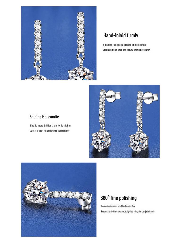 Sterling Silver s925 Moissanite Stud Earrings with Round Tassel Pavé - European & American Style for Men & Women