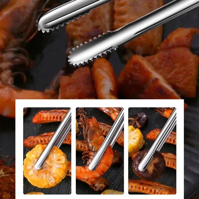 Stainless Steel Grill Tongs Food Clip BBQ Steak Clip Bread Tong Cooking Utensils Party Non-Slip Kitchen Gadgets Accessories