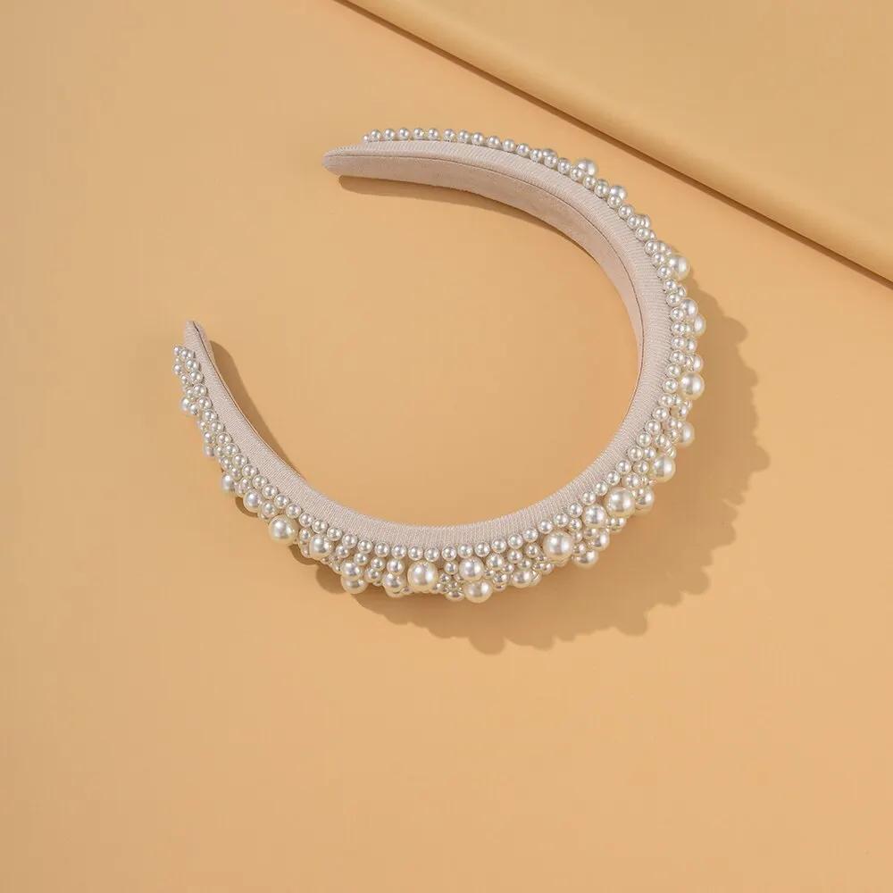 Headband For Women Wedding Bridal Hair Accessories Handmade Wide Hair Hoop Girls Headwear Wedding  Jewelry White Pearl