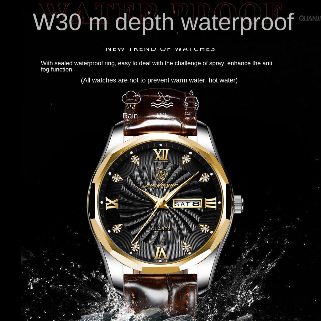 New Brand Waterproof Luminous Men's Watch Business Quartz Wrist Watch Fashion Stainless Steel Business Clock Calendar Week
