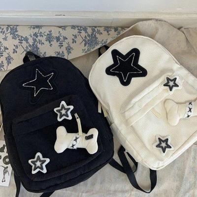Aranyos Y2K esztétikus hátizsák Csillagmintás Preppy hátizsák Főiskolai hallgatói számítógépes hátizsák kordbársony könyvestáska lányoknak