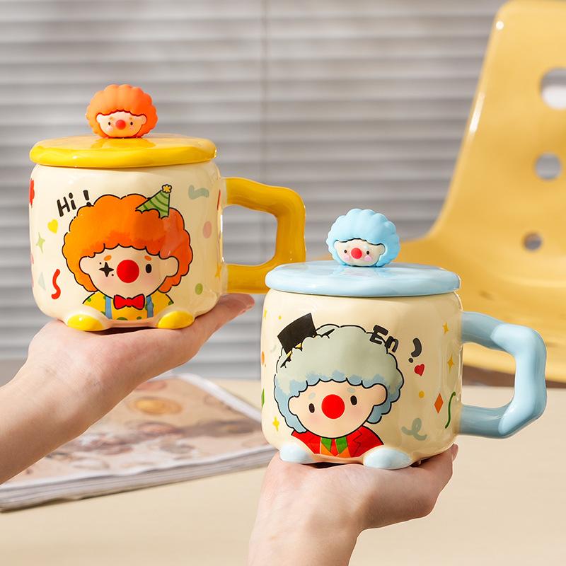 Creative Ins Style Clown Ceramic Cup with Lid Home Office Couple Water Cup High Precision Soft Gift Mug